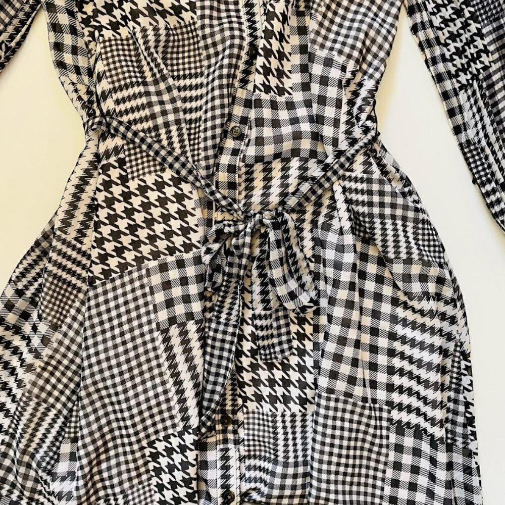 NWT Ann Taylor Dress Plaid Houndstooth Herringbone Belted Midi Flare Heritage - Picture 6 of 13